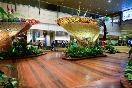 SINGAPORE - NOVEMBER 09, 2015: interior of Changi Airport. Singapore Changi Airport, is the primary civilian airport for Singapore, and one of the largest transportation hubs in Southeast Asiaのeditorial素材