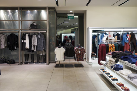 SINGAPORE - NOVEMBER 08, 2015: interior of Zara store. Zara is a Spanish clothing and accessories retailer based in Arteixo, Galicia, and founded in 1975 by Amancio Ortega and Rosalia Meraのeditorial素材