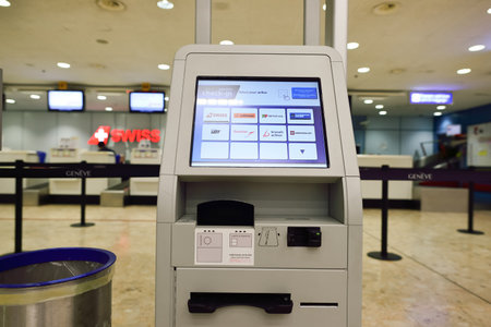 GENEVA, SWITZERLAND - NOVEMBER 18, 2015: interior of Geneva Airport. Geneva International Airport is the international airport of Geneva, Switzerland. It is located 4 km northwest of the city centre.のeditorial素材