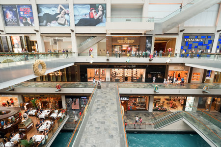 SINGAPORE - NOVEMBER 08, 2015: interior of The Shoppes at Marina Bay Sands. The Shoppes at Marina Bay Sands is one of Singapore's largest luxury shopping mallsのeditorial素材