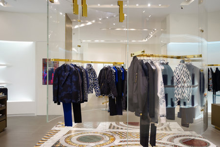 SINGAPORE - NOVEMBER 08, 2015: interior of Versace store. Versace, is an Italian fashion company and trade name founded by Gianni Versace in 1978のeditorial素材