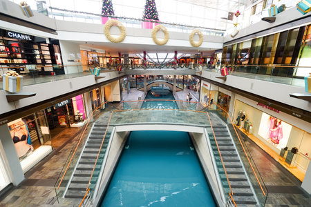 SINGAPORE - NOVEMBER 08, 2015: interior of The Shoppes at Marina Bay Sands. The Shoppes at Marina Bay Sands is one of Singapore's largest luxury shopping mallsのeditorial素材