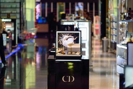 DUBAI - NOVEMBER 16, 2015: interior of Dubai Duty Free Level. Dubai Duty Free is the largest single airport retail operation in the worldのeditorial素材