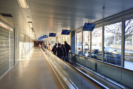 GENEVA, SWITZERLAND - NOVEMBER 18, 2015: interior of Geneva Airport. Geneva International Airport is the international airport of Geneva, Switzerland. It is located 4 km northwest of the city centre.のeditorial素材