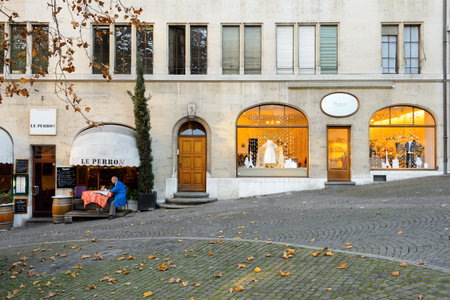 GENEVA, SWITZERLAND - NOVEMBER 18, 2015: view of Geneva. Geneva is a global city, a financial center, and worldwide center for diplomacy due to the presence of numerous international organizations.のeditorial素材