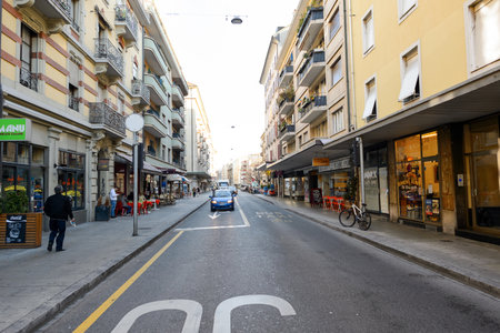 GENEVA, SWITZERLAND - NOVEMBER 19, 2015: view of Geneva. Geneva is a global city, a financial center, and worldwide center for diplomacy due to the presence of numerous international organizations.のeditorial素材
