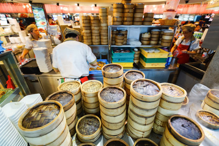 SINGAPORE - NOVEMBER 08, 2015: interior of food court of The Shoppes at Marina Bay Sands. The Shoppes at Marina Bay Sands is one of Singapore's largest luxury shopping mallsのeditorial素材