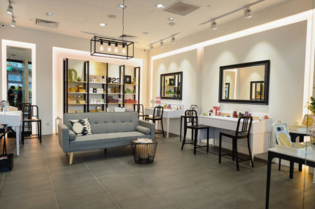 SINGAPORE - NOVEMBER 08, 2015: interior of The Shoppes at Marina Bay Sands. The Shoppes at Marina Bay Sands is one of Singapore's largest luxury shopping mallsのeditorial素材