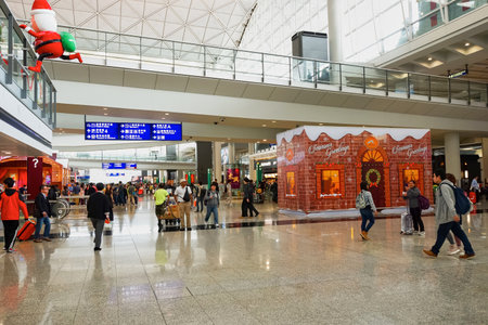 HONG KONG - DECEMBER 24, 2015: interior of  Hong Kong Airport. Hong Kong International Airport is the main airport in Hong Kong. It is located on the island of Chek Lap Kokのeditorial素材