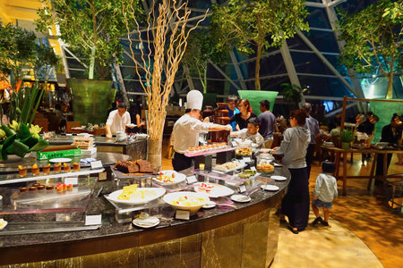 SINGAPORE - NOVEMBER 07, 2015: inside the Marina Bay Sands Hotel. Marina Bay Sands is an integrated resort fronting Marina Bay in Singaporeのeditorial素材