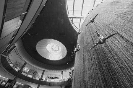 DUBAI - OCTOBER 15, 2014: interior of the Dubai Mall. The Dubai Mall located in Dubai, it is part of the 20-billion-dollar Downtown Dubai complex, and includes 1,200 shops.のeditorial素材