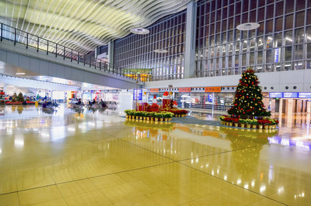 HONG KONG - DECEMBER 26, 2015: interior of  Hong Kong Airport. Hong Kong International Airport is the main airport in Hong Kong. It is located on the island of Chek Lap Kokのeditorial素材