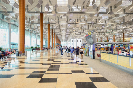 SINGAPORE - NOVEMBER 09, 2015: interior of Changi Airport. Singapore Changi Airport, is the primary civilian airport for Singapore, and one of the largest transportation hubs in Southeast Asiaのeditorial素材