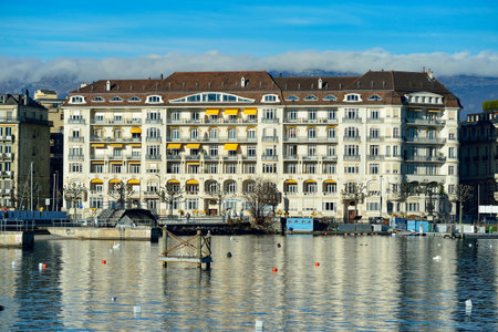 GENEVA, SWITZERLAND - NOVEMBER 18, 2015: view of Geneva. Geneva is the second most populous city in Switzerland, after Zurich.のeditorial素材