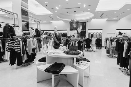 DUBAI - OCTOBER 15, 2014: interior of store at the Dubai Mall. The Dubai Mall located in Dubai, it is part of the 20-billion-dollar Downtown Dubai complex, and includes 1,200 shops.のeditorial素材