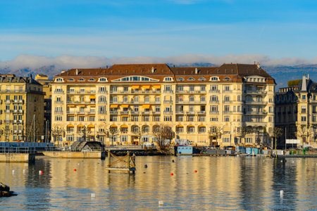 GENEVA, SWITZERLAND - NOVEMBER 19, 2015: view of Lake Geneva. Lake Geneva is a lake on the north...