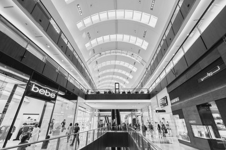 DUBAI - OCTOBER 15, 2014: interior of the Dubai Mall. The Dubai Mall located in Dubai, it is part of the 20-billion-dollar Downtown Dubai complex, and includes 1,200 shops.のeditorial素材