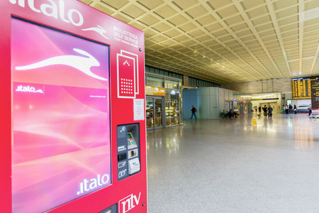 VENICE - SEPTEMBER 14, 2014: ticketing kiosk at railway station of Venice. Venice is a city in...