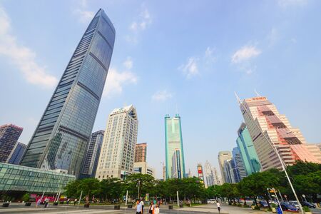 SHENZHEN, CHINA - OCTOBER 15, 2015: ShenZhen downtown, Luohu district. Shenzhen is a major city in Guangdong Province, China.のeditorial素材