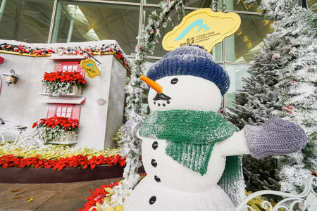 HONG KONG - DECEMBER 24, 2015: Christmas decorations in Hong Kong Airport. Hong Kong International Airport is the main airport in Hong Kong. It is located on the island of Chek Lap Kokのeditorial素材
