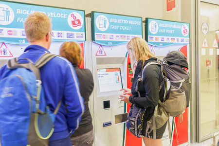 VENICE - SEPTEMBER 14, 2014: ticketing kiosk at railway station of Venice. Venice is a city in northeastern Italy sited on a group of 118 small islands separated by canals and linked by bridgesのeditorial素材