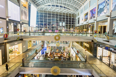 SINGAPORE - NOVEMBER 07, 2015: interior of The Shoppes at Marina Bay Sands. The Shoppes at Marina Bay Sands is one of Singapore's largest luxury shopping mallsのeditorial素材