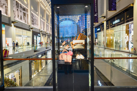SINGAPORE - NOVEMBER 08, 2015: interior of The Shoppes at Marina Bay Sands. The Shoppes at Marina Bay Sands is one of Singapore's largest luxury shopping mallsのeditorial素材