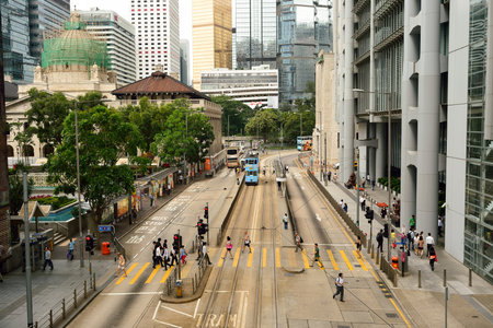 HONG KONG - JUNE 02, 2015: streets of Hong Kong. Hong Kong, is an autonomous territory on the southern coast of China at the Pearl River Estuary and the South China Seaのeditorial素材
