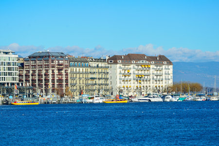 GENEVA, SWITZERLAND - NOVEMBER 18, 2015: view of Geneva. Geneva is the second most populous city in Switzerland, after Zurich.のeditorial素材