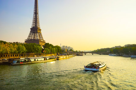 PARIS - SEP 08: Eiffel Tower at Paris downtown on September 08, 2014 in Paris, France. Paris, aka City of Love, is a popular travel destination and a major city in Europeのeditorial素材