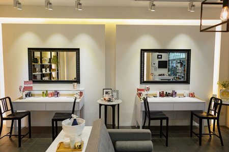 SINGAPORE - NOVEMBER 08, 2015: interior of The Shoppes at Marina Bay Sands. The Shoppes at Marina Bay Sands is one of Singapore's largest luxury shopping mallsのeditorial素材