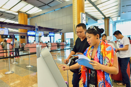 SINGAPORE - NOVEMBER 09, 2015: check-in zone at Changi Airport. Singapore Changi Airport, is the primary civilian airport for Singapore, and one of the largest transportation hubs in Southeast Asiaのeditorial素材