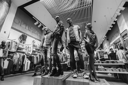 DUBAI - OCTOBER 15, 2014: interior of store at the Dubai Mall. The Dubai Mall located in Dubai, it is part of the 20-billion-dollar Downtown Dubai complex, and includes 1,200 shops.のeditorial素材