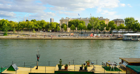 PARIS, FRANCE - AUGUST 10, 2015: view on Seine river. Paris, aka City of Love, is a popular travel destination and a major city in Europeのeditorial素材