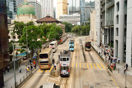 HONG KONG - JUNE 02, 2015: streets of Hong Kong. Hong Kong, is an autonomous territory on the southern coast of China at the Pearl River Estuary and the South China Seaのeditorial素材
