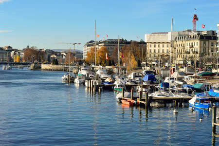 GENEVA, SWITZERLAND - NOVEMBER 19, 2015: view of Geneva. Geneva is the second most populous city in Switzerland, after Zurich.のeditorial素材