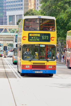 HONG KONG - JUNE 03, 2015: streets of Hong Kong. Hong Kong, is an autonomous territory on the southern coast of China at the Pearl River Estuary and the South China Seaのeditorial素材