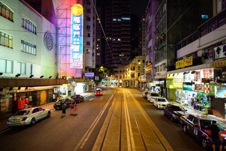 HONG KONG - JUNE 03, 2015: streets of Hong Kong. Hong Kong, is an autonomous territory on the southern coast of China at the Pearl River Estuary and the South China Seaのeditorial素材