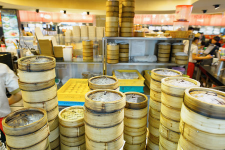 SINGAPORE - NOVEMBER 08, 2015: food court in The Shoppes at Marina Bay Sands. The Shoppes at Marina Bay Sands is one of Singapore's largest luxury shopping mallsのeditorial素材