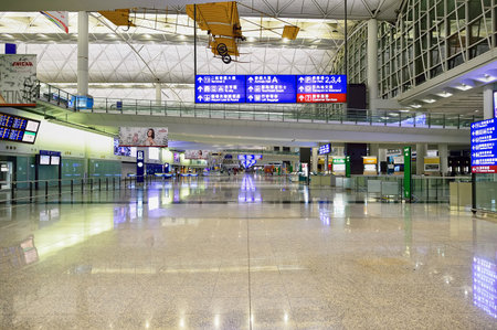 HONG KONG - DECEMBER 26, 2015: interior of  Hong Kong Airport. Hong Kong International Airport is the main airport in Hong Kong. It is located on the island of Chek Lap Kokのeditorial素材