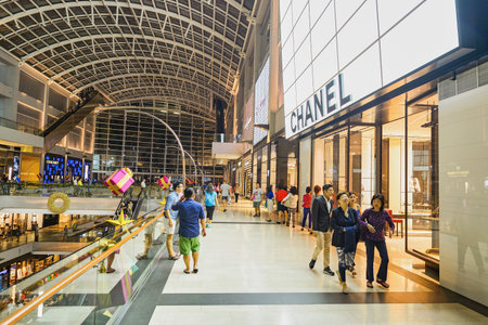 SINGAPORE - NOVEMBER 07, 2015: interior of The Shoppes at Marina Bay Sands. The Shoppes at Marina Bay Sands is one of Singapore's largest luxury shopping mallsのeditorial素材
