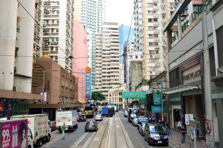 HONG KONG - JUNE 03, 2015: streets of Hong Kong. Hong Kong, is an autonomous territory on the southern coast of China at the Pearl River Estuary and the South China Seaのeditorial素材