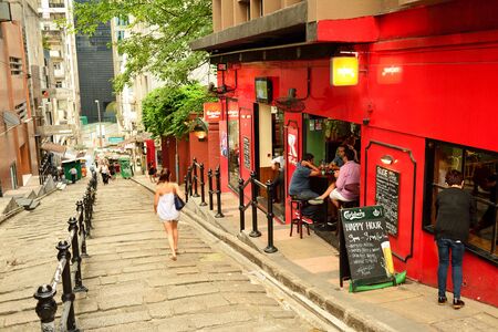 HONG KONG - JUNE 03, 2015: streets of Hong Kong. Hong Kong, is an autonomous territory on the southern coast of China at the Pearl River Estuary and the South China Seaのeditorial素材