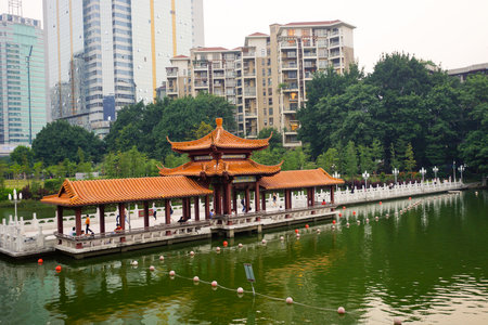 SHENZHEN, CHINA - OCTOBER 15, 2015: park in ShenZhen downtown, Luohu district. Shenzhen is a major city in Guangdong Province, China.のeditorial素材