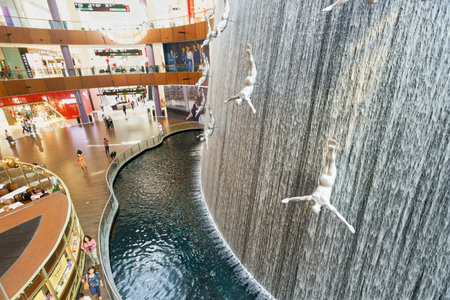 DUBAI - OCTOBER 15, 2014: interior of the Dubai Mall. The Dubai Mall located in Dubai, it is part of the 20-billion-dollar Downtown Dubai complex, and includes 1,200 shops.のeditorial素材