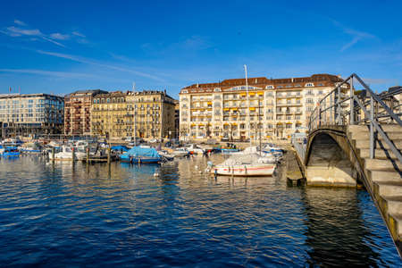 GENEVA, SWITZERLAND - NOVEMBER 19, 2015: view of Lake Geneva. Lake Geneva is a lake on the north...