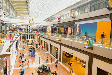 SINGAPORE - NOVEMBER 08, 2015: interior of The Shoppes at Marina Bay Sands. The Shoppes at Marina Bay Sands is one of Singapore's largest luxury shopping mallsのeditorial素材