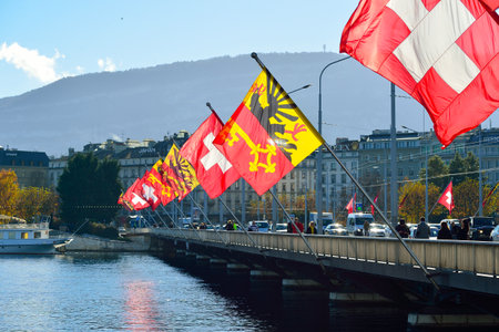 GENEVA, SWITZERLAND - NOVEMBER 18, 2015: view of Geneva. Geneva is the second most populous city in Switzerland, after Zurich.のeditorial素材