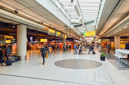 AMSTERDAM, NETHERLANDS - NOVEMBER 17, 2015: interior of Amsterdam Airport. Amsterdam Airport Schiphol is the main international airport of the Netherlands.のeditorial素材