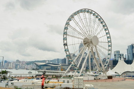 HONG KONG - MAY 06, 2015: cunstruction progress of The Hong Kong Ovservation Wheel in May. The Hong...
